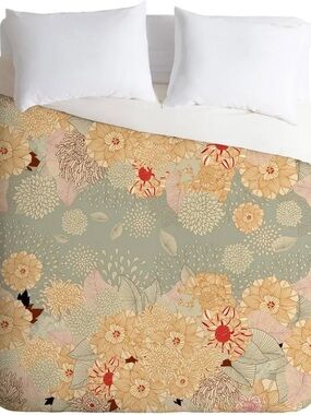 Floral Meadow Duvet Cover in Sage and Peach